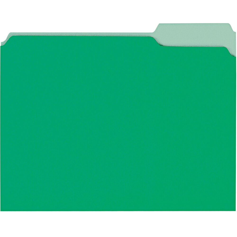 Universal UNV12302 Letter Size File Folder - Interior Height with 1/3 Cut Assorted Tab, Green - 100/Box