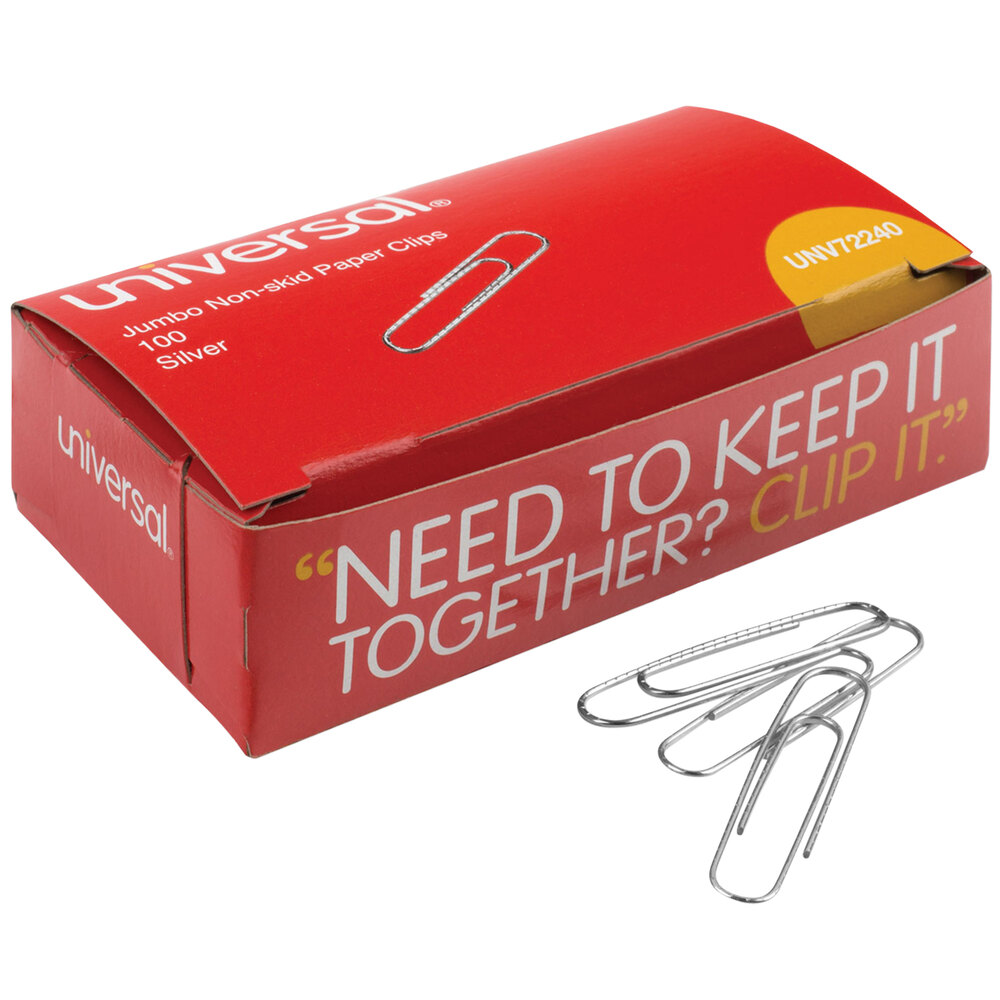 Universal UNV72240 Silver Nonskid Jumbo Paper Clip  - 1,000/Box