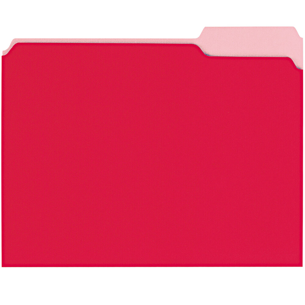 Universal UNV12303 Letter Size File Folder - Interior Height with 1/3 Cut Assorted Tab, Red - 100/Box