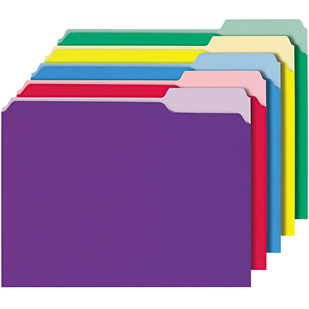 Universal UNV12306 Letter Size File Folder - Interior Height with 1/3 Cut Assorted Tab, Assorted Color - 100/Box