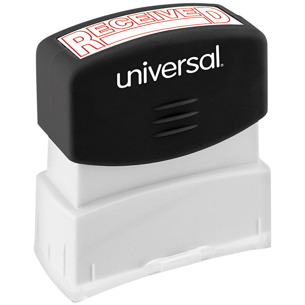 Universal UNV10067 1 11/16" x 9/16" Red Pre-Inked Received Message Stamp