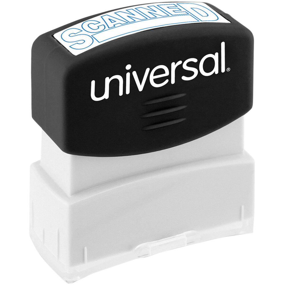 Universal UNV10157 1 11/16" x 9/16" Blue Pre-Inked Scanned Message Stamp