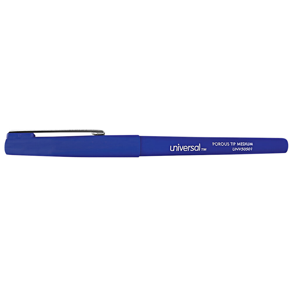Universal One UNV50501 Blue Medium Point 0.7mm Porous Tip Stick Pen - 12/Pack