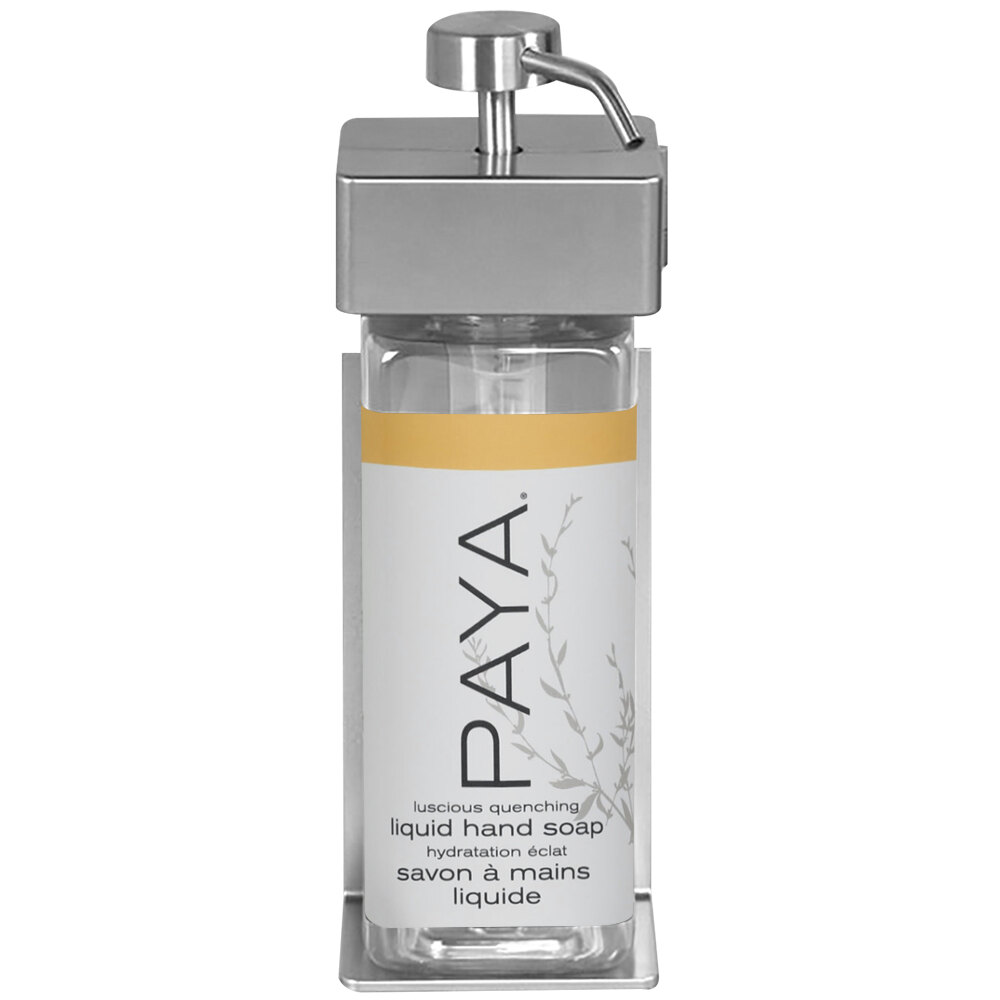 Dispenser Amenities 39134-R3-PAYA SOLera 15 oz. ABS Plastic Wall Mounted Adjustable Locking Shower Dispenser with Rectangular Bottle and Paya Label