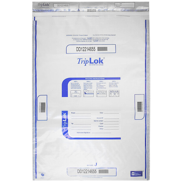 Controltek USA 585067 TripLok Clear 22" x 33" Tamper-Evident Cash Deposit Bag - 100/Pack