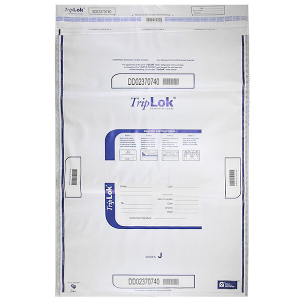 Controltek USA 585068 TripLok White 22" x 33" Tamper-Evident Cash Deposit Bag - 100/Pack