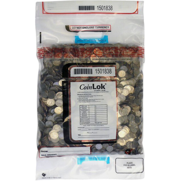 Controltek USA 585097 CoinLok Clear 14 1/2" x 25" Tamper-Evident Coin Deposit Bag - 50/Pack