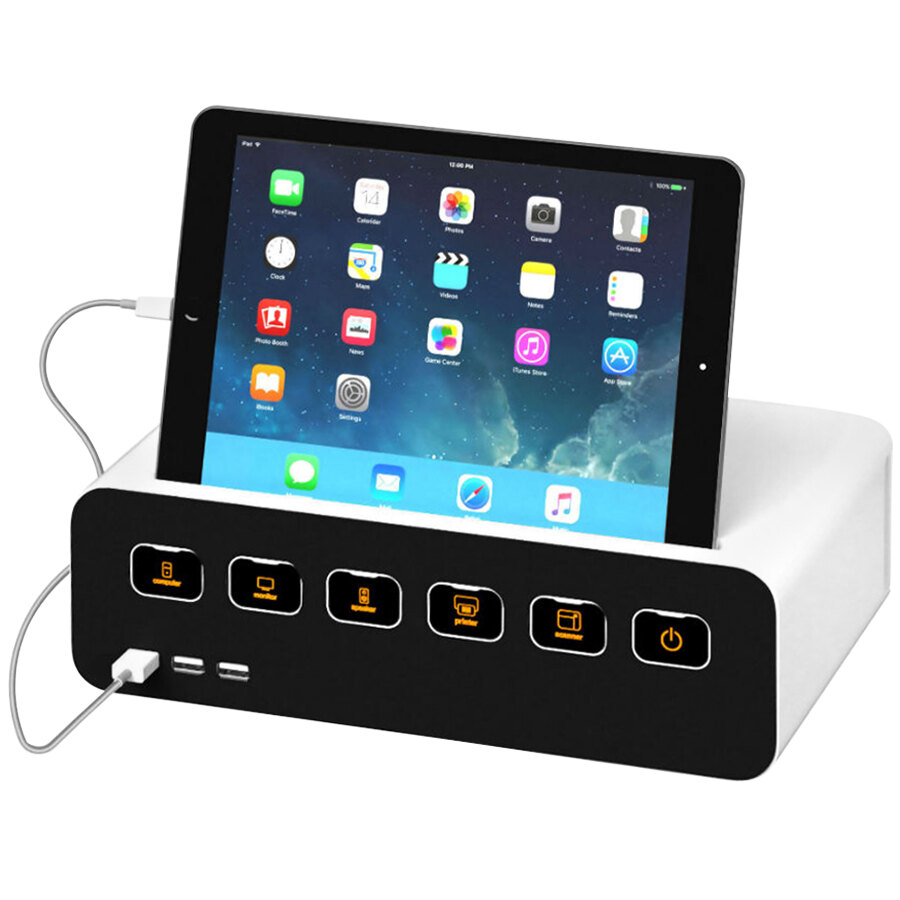 Kantek PowerCentral CM1100 11 7/8" x 6 3/4" x 3 1/2" Cable Management / Power Hub Tablet Stand