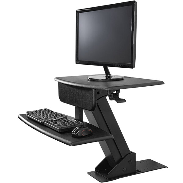 Kantek STS800 23" x 15 1/2" Black Adjustable Height Sit to Stand Desktop Desk with Keyboard Tray