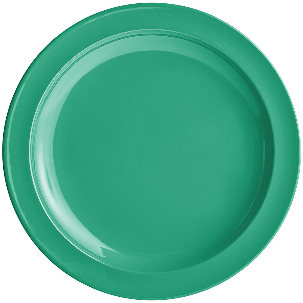 Acopa Foundations 10" Green Narrow Rim Melamine Plate - Sample