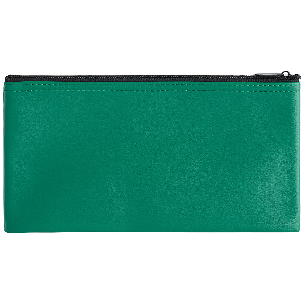 Controltek USA 530858 10 1/2" x 5 1/2" Green Vinyl Zippered Bank Wallet - 5/Pack