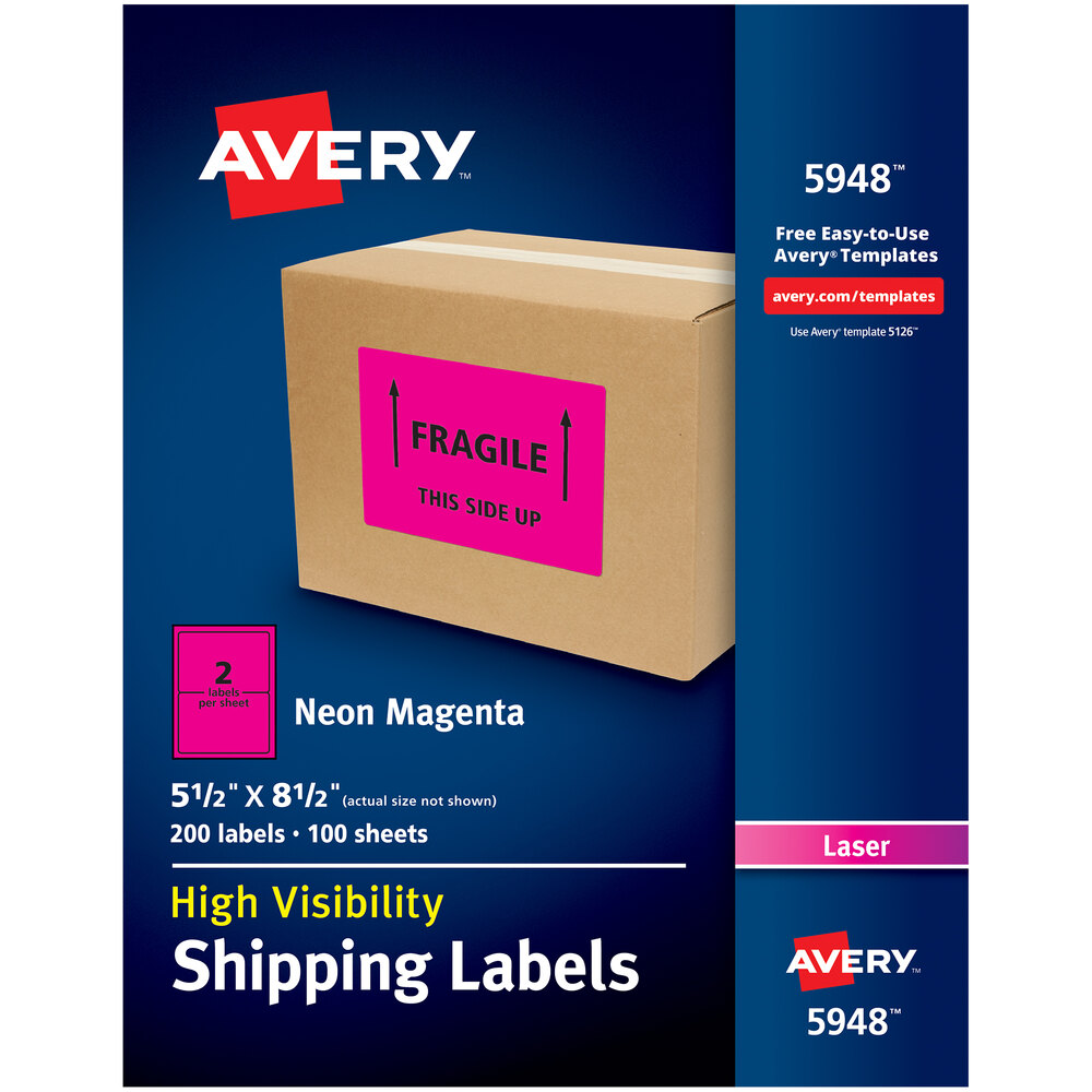Avery® 5948 5 1/2" x 8 1/2" Neon Magenta Shipping Labels - 200/Box