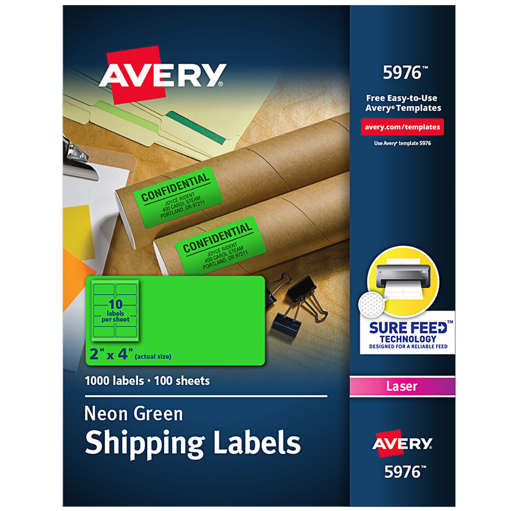 Avery® 5976 2" x 4" Neon Green Shipping Labels - 1,000/Box