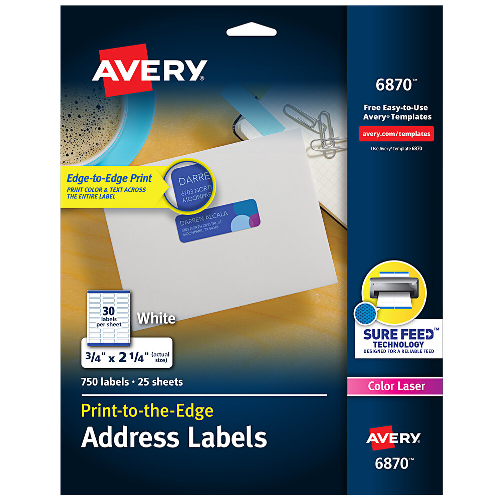 Avery® 6870 3/4" x 2 1/4" White Print-to-the-Edge Address Labels - 750/Pack