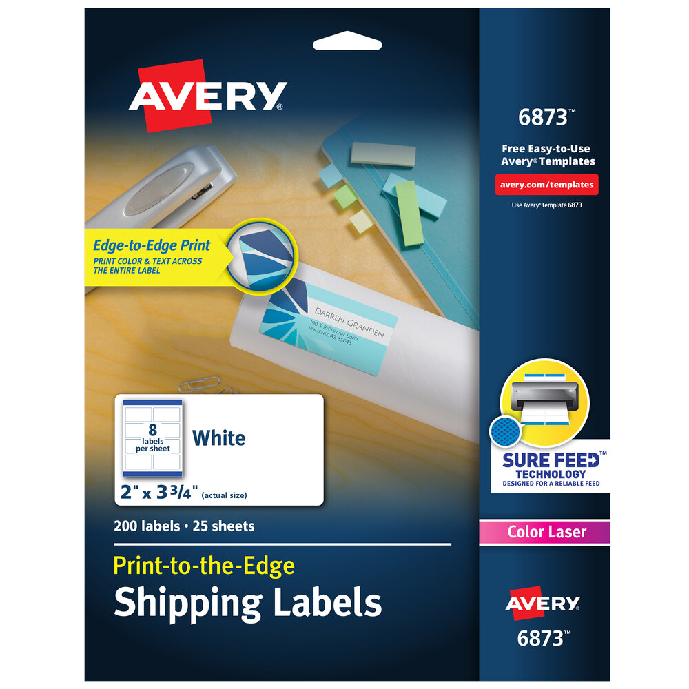 Avery® 6873 2" x 3 3/4" White Print-to-the-Edge Shipping Labels - 200/Pack
