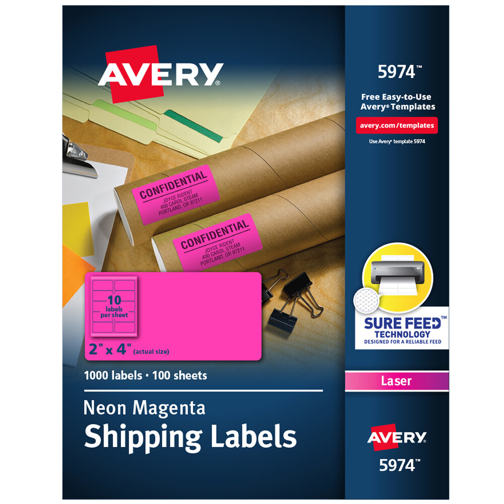 Avery® 5974 2" x 4" Neon Magenta Shipping Labels - 1,000/Box