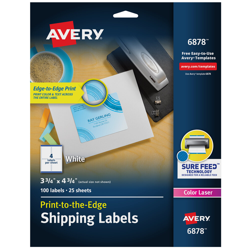 Avery® 6878 3 3/4" x 4 3/4" White Print-to-the-Edge Shipping Labels - 100/Pack