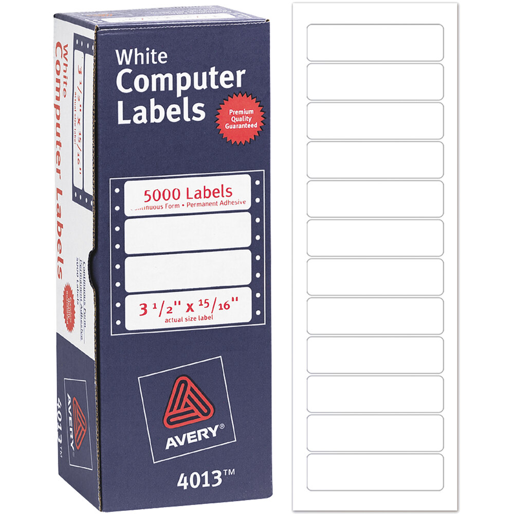 Avery® 4013 3 1/2" x 15/16" White Dot Matrix Printer Mailing Labels - 5,000/Box