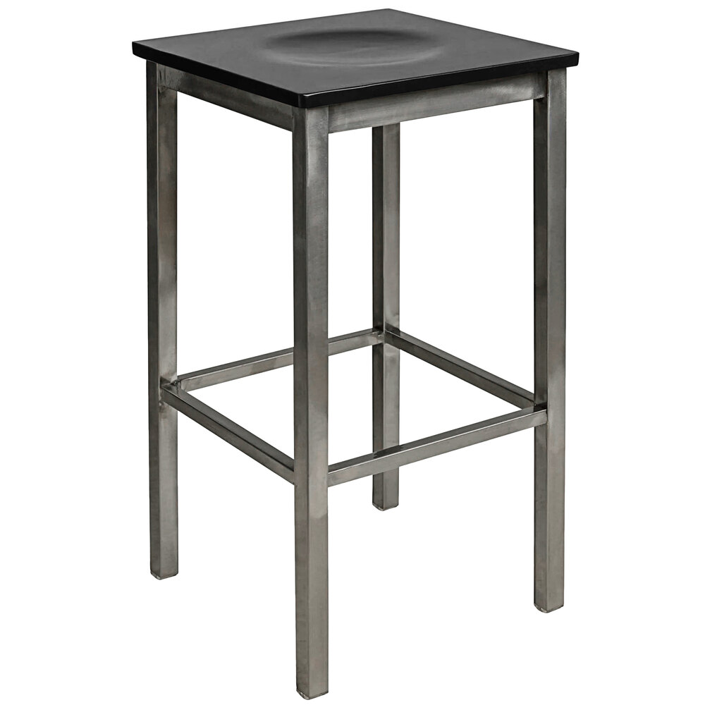 BFM Seating Trent Clear Coated Steel Bar Stool with Black Wooden Seat
