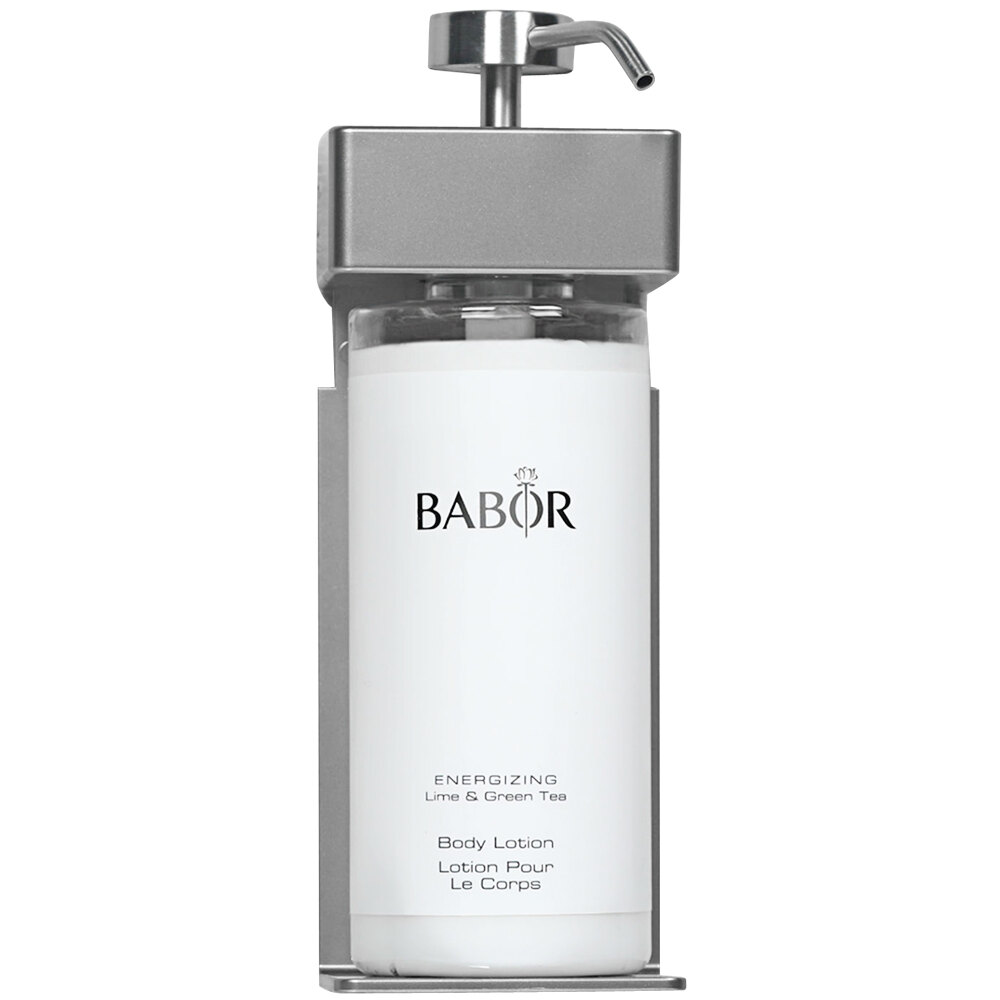 Dispenser Amenities 39134-O3-BABOR SOLera 12 oz. ABS Plastic Wall Mounted Adjustable Locking Shower Dispenser with Oval Bottle and Babor Label