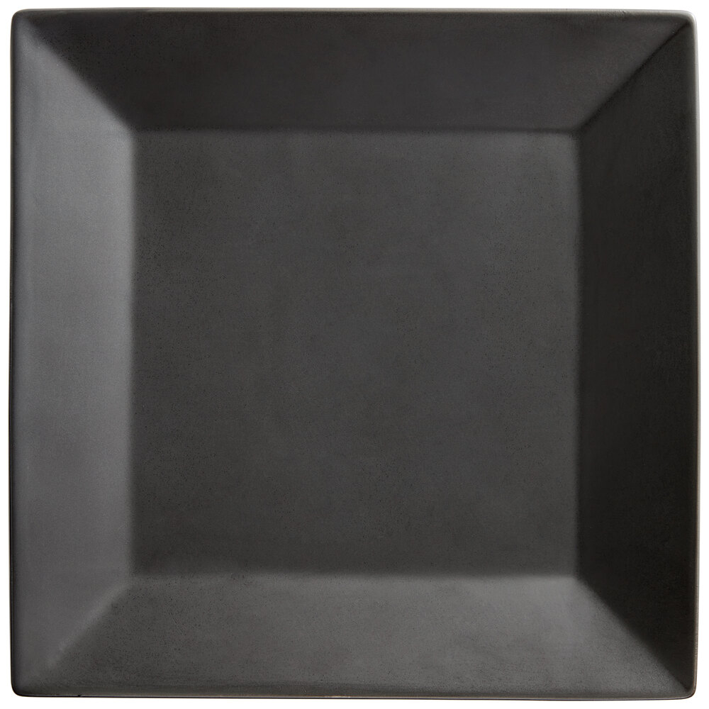 Acopa 10" Matte Black Square Stoneware Plate - Sample