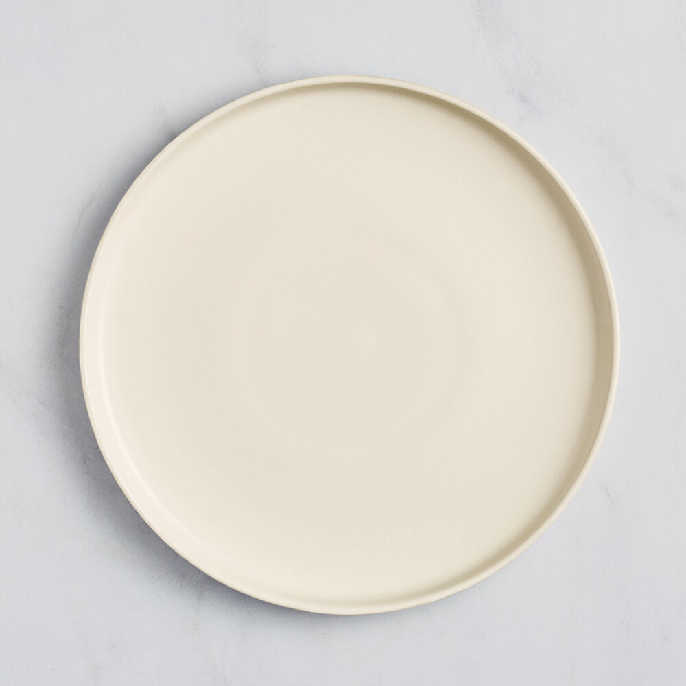 Acopa Pangea 10 1/2" Fog White Matte Coupe Porcelain Plate - Sample