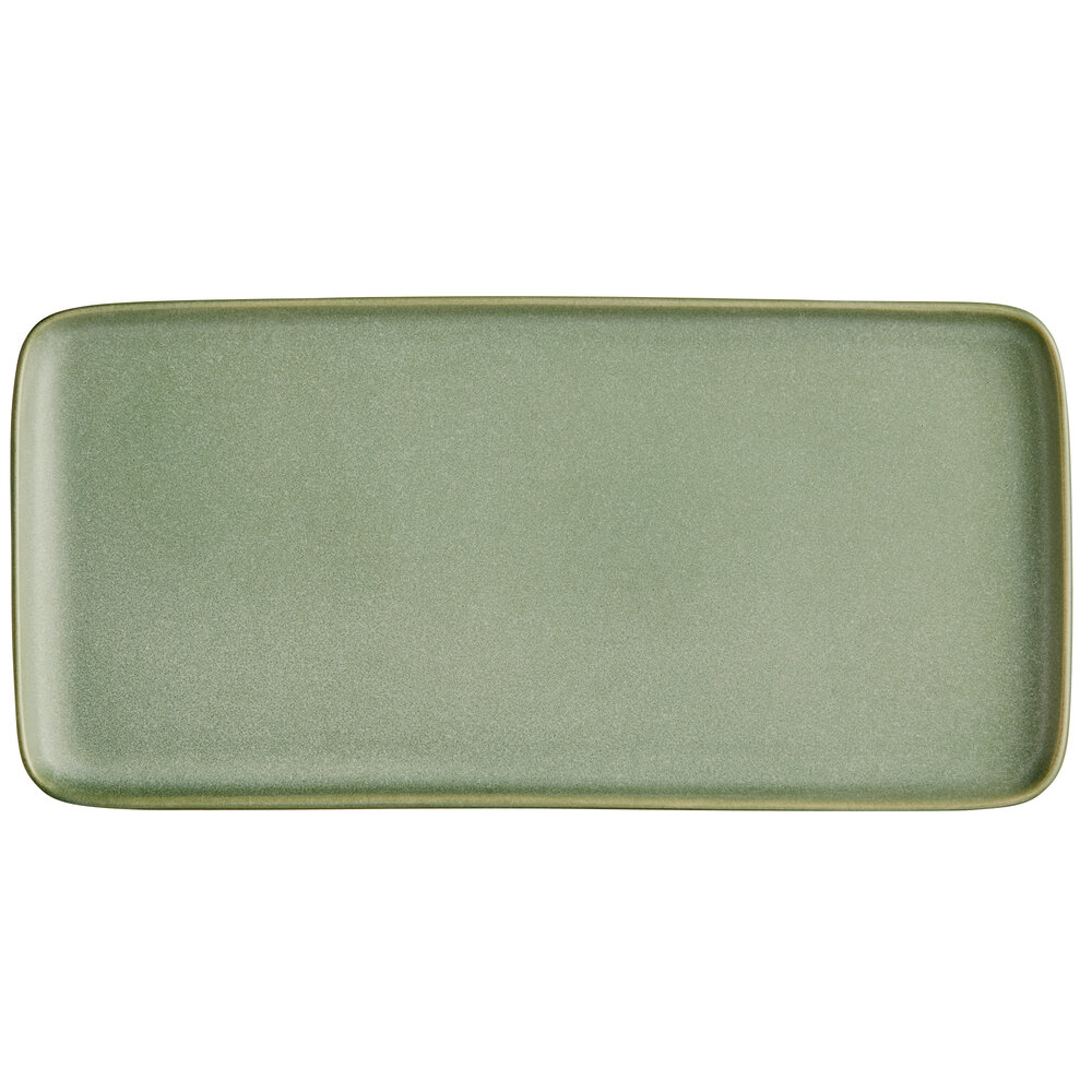 Acopa Pangea 13" x 6 1/2" Sage Matte Rectangular Porcelain Platter - Sample