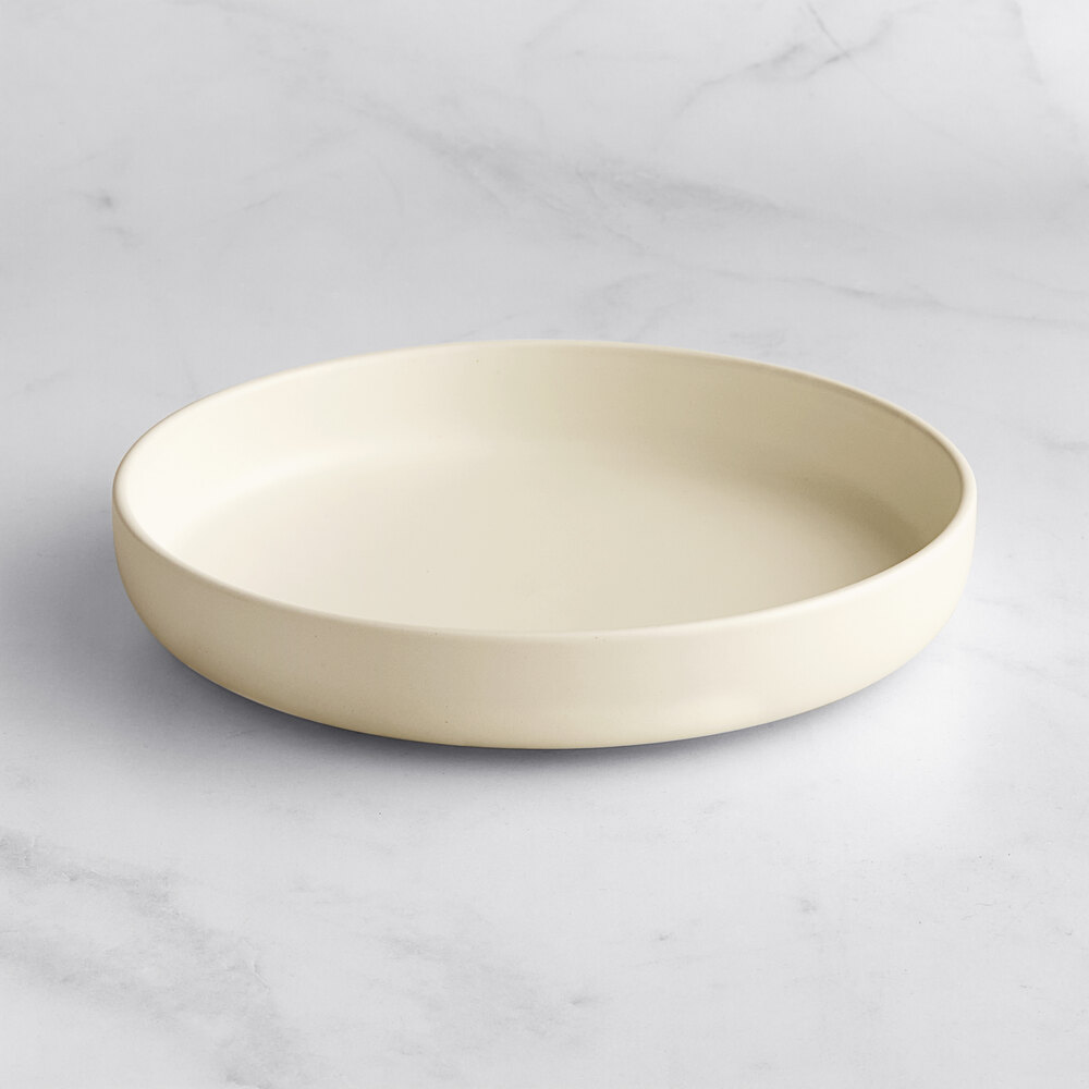 Acopa Pangea 22 oz. Fog White Matte Porcelain Pasta Bowl - Sample
