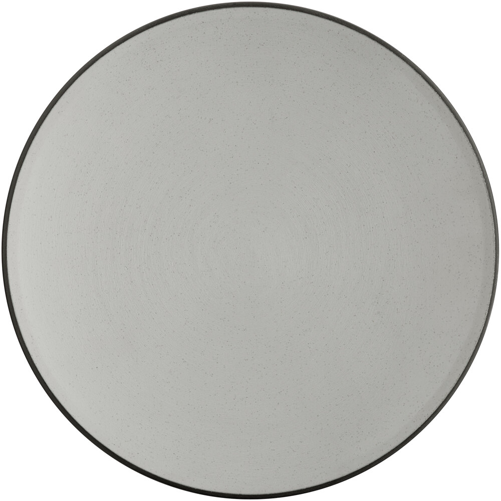 Acopa Apollo 10 1/2" Matte Grey and Black Coupe Melamine Plate - Sample