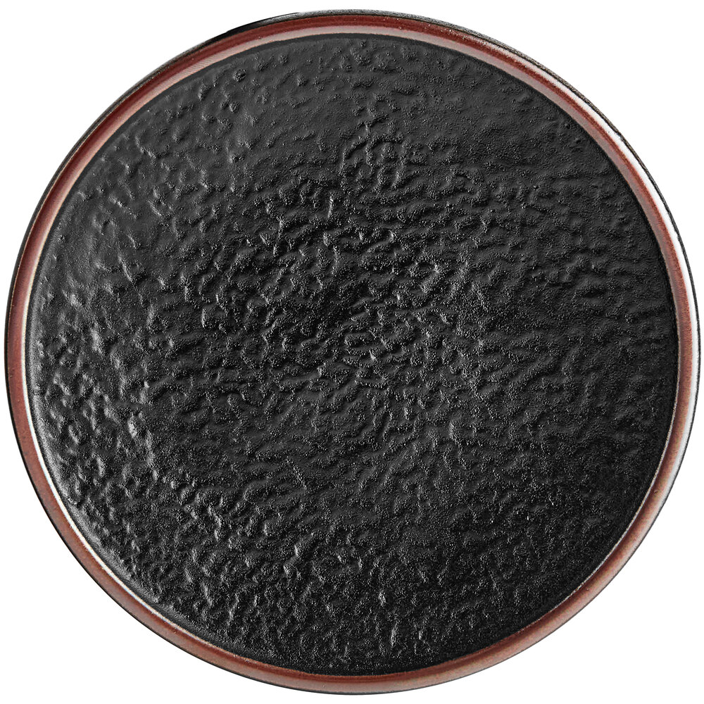 Acopa Heika 7 11/16" Black Matte Textured Coupe Stoneware Plate - Sample