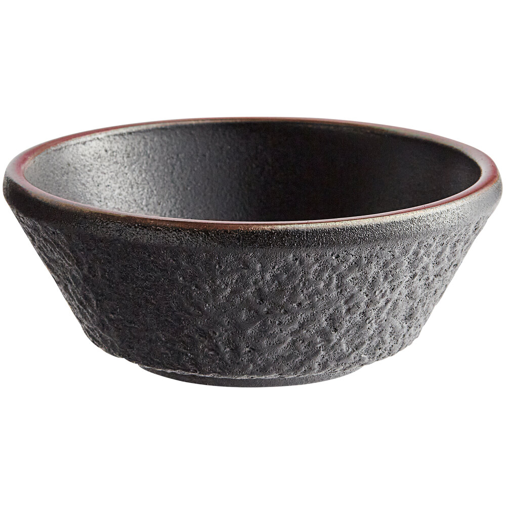 Acopa Heika 7 oz. Black Matte Textured Stoneware Bowl - Sample