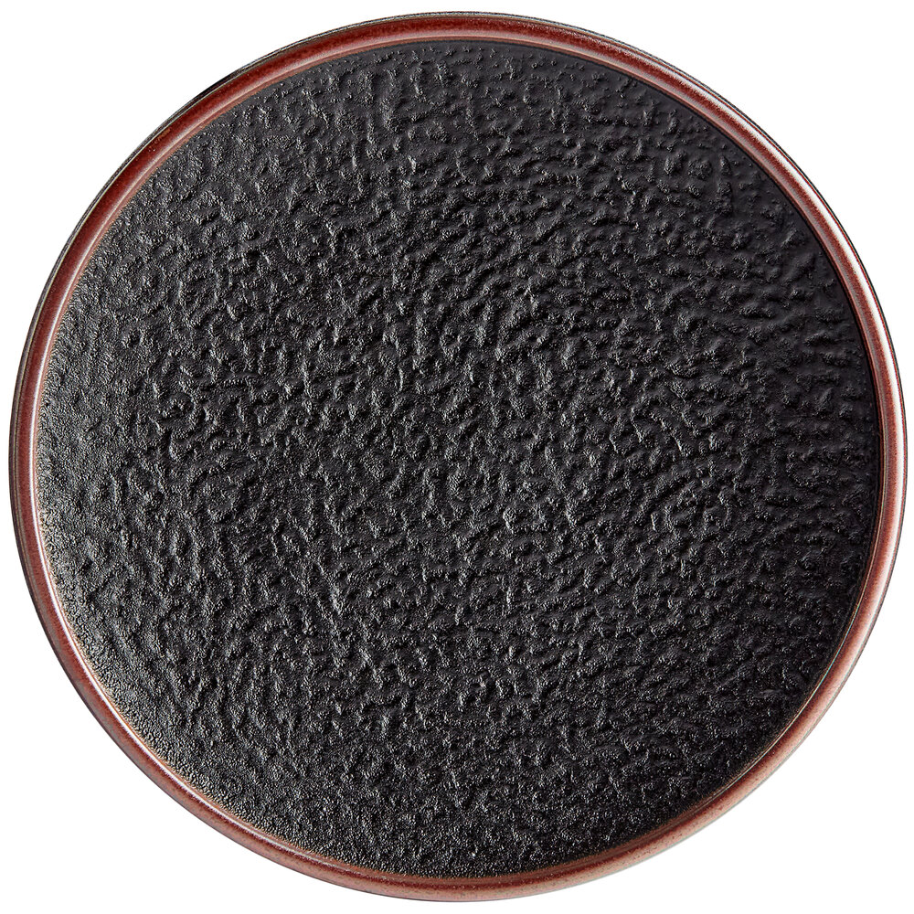 Acopa Heika 10" Black Matte Textured Coupe Stoneware Plate - Sample