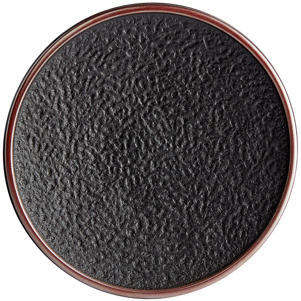 Acopa Heika 11" Black Matte Textured Coupe Stoneware Plate - Sample