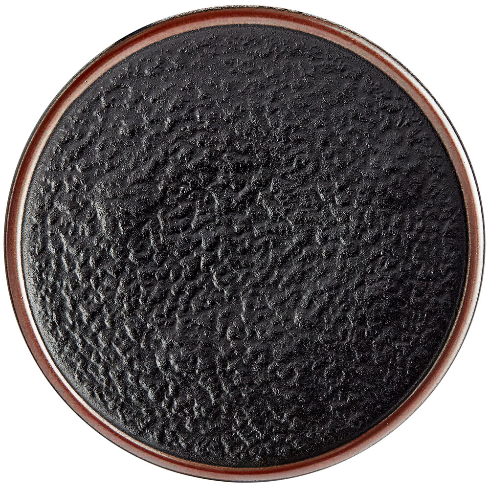 Acopa Heika 6" Black Matte Textured Coupe Stoneware Plate - Sample