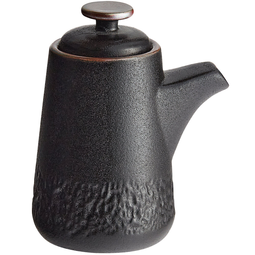 Acopa Heika 3.7 oz. Black Matte Textured Stoneware Soy Sauce Pourer - Sample