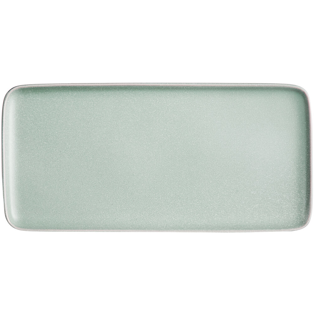 Acopa Pangea 13" x 6 1/2" Harbor Blue Matte Rectangular Porcelain Platter - Sample