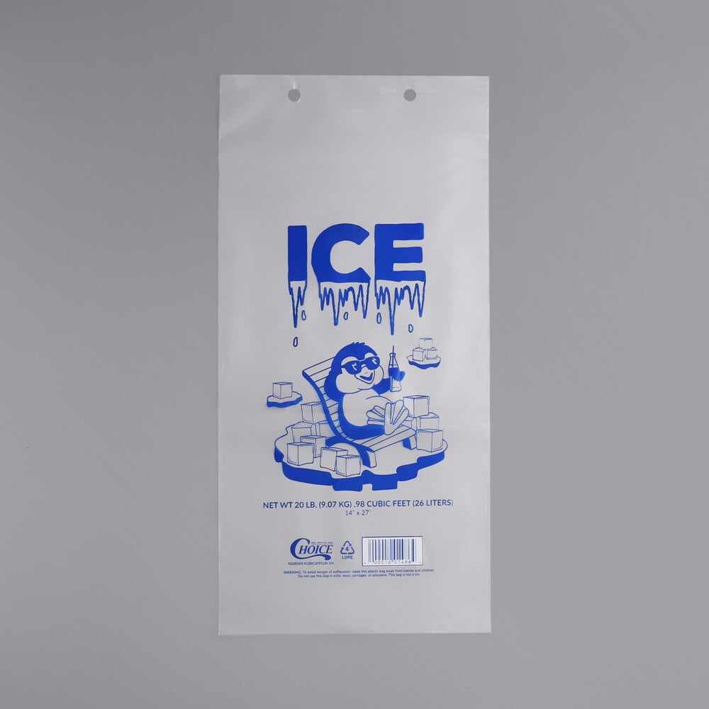 Choice 20 lb. Clear Wicketed Ice Bag with Ice Print - 500/Case