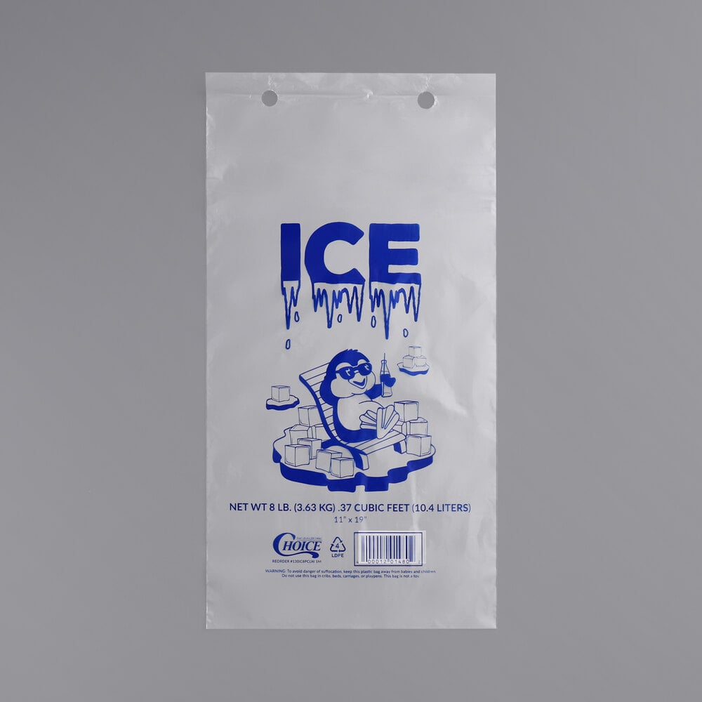 Choice 8 lb. Clear Wicketed Ice Bag with Ice Print - 1,000/Case