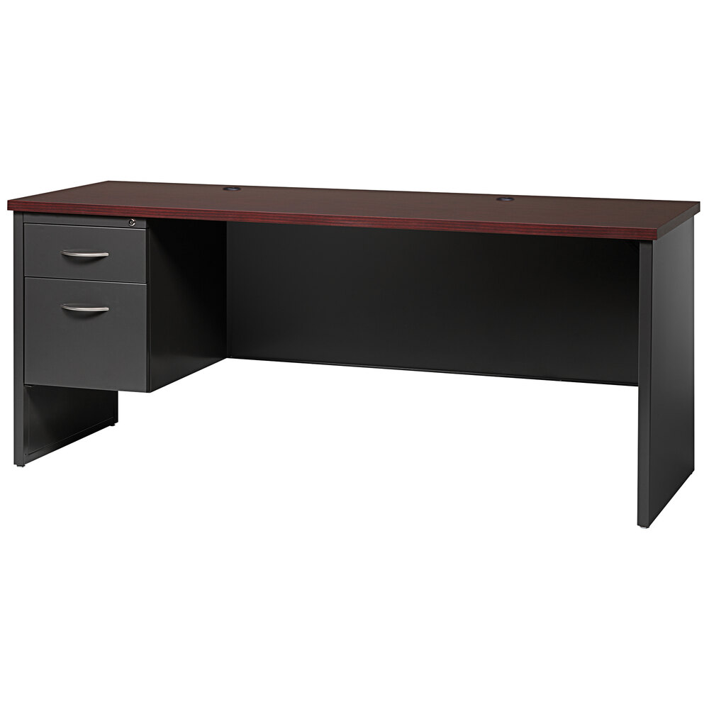 Hirsh Industries 24" x 72" Charcoal / Mahogany Desk Credenza with Left-Hand Pedestal