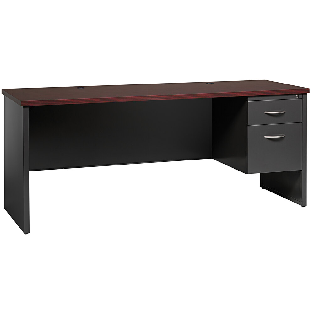 Hirsh Industries 24" x 72" Charcoal / Mahogany Desk Credenza with Right-Hand Pedestal