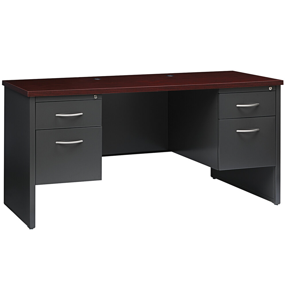 Hirsh Industries 24" x 60" Charcoal / Mahogany Desk Credenza with 2 Pedestals