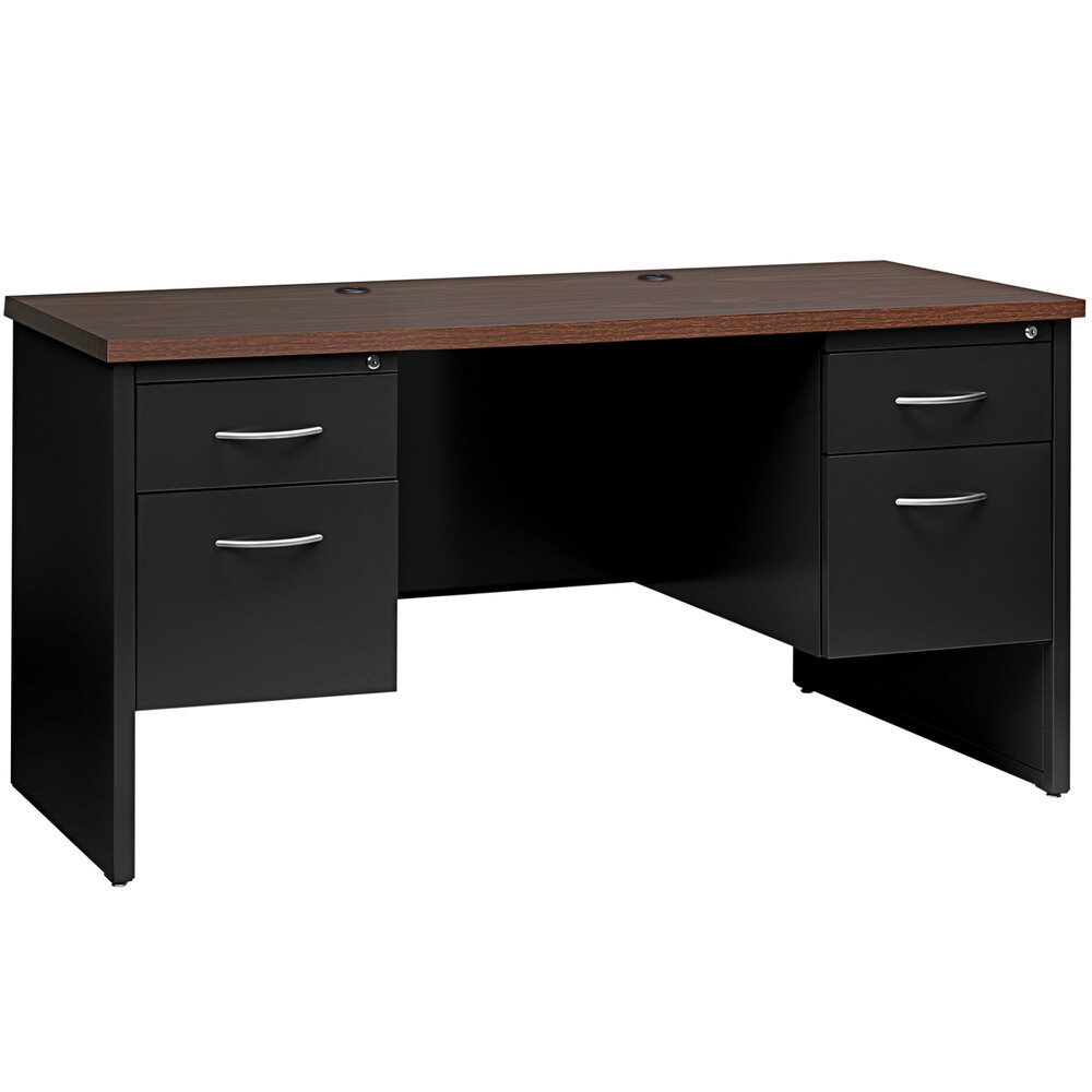 Hirsh Industries 24" x 60" Black / Walnut Desk Credenza with 2 Pedestals