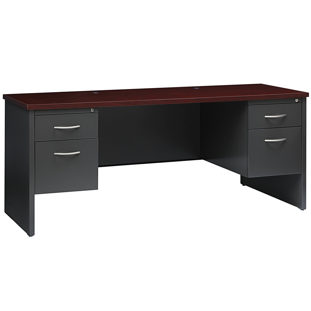 Hirsh Industries 24" x 72" Charcoal / Mahogany Desk Credenza with 2 Pedestals