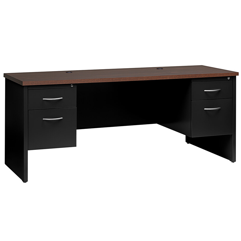 Hirsh Industries 24" x 72" Black / Walnut Desk Credenza with 2 Pedestals