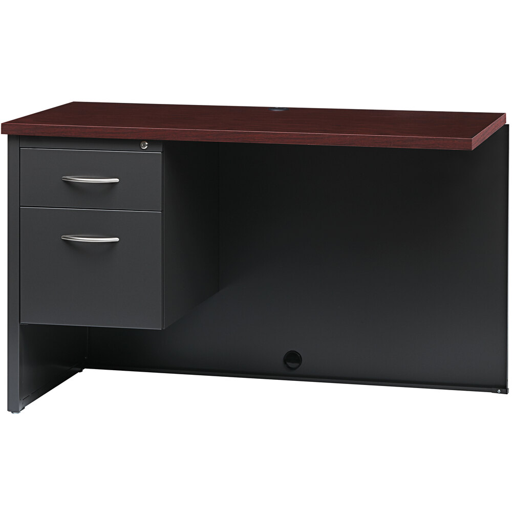 Hirsh Industries 24" x 48" Charcoal / Mahogany Left-Hand Return for Single Pedestal Desk