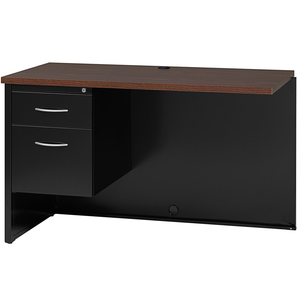 Hirsh Industries 24" x 48" Black / Walnut Left-Hand Return for Single Pedestal Desk