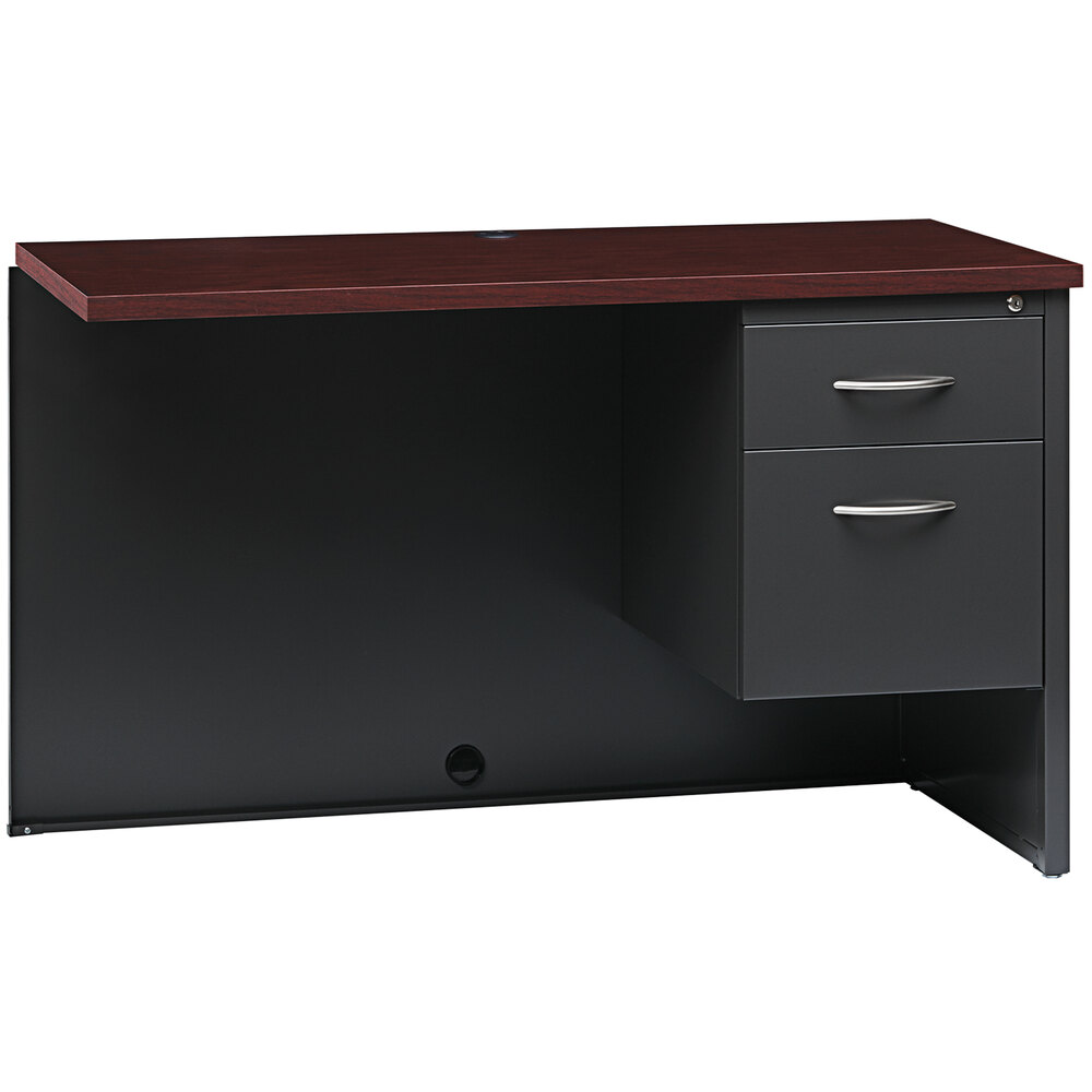 Hirsh Industries 24" x 48" Charcoal / Mahogany Right-Hand Return for Single Pedestal Desk