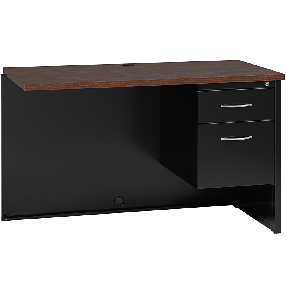 Hirsh Industries 24" x 48" Black / Walnut Right-Hand Return for Single Pedestal Desk