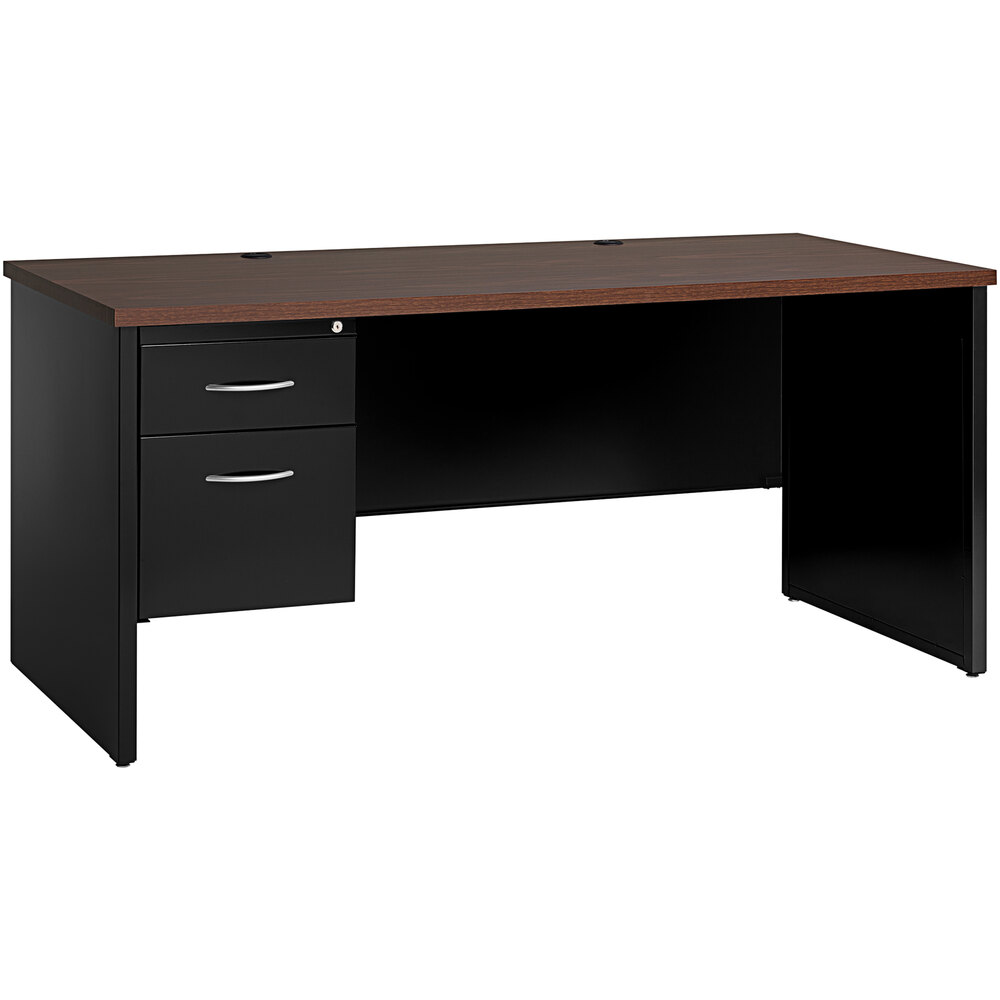 Hirsh Industries 30" x 66" Black / Walnut Modular Desk with Left-Hand Pedestal