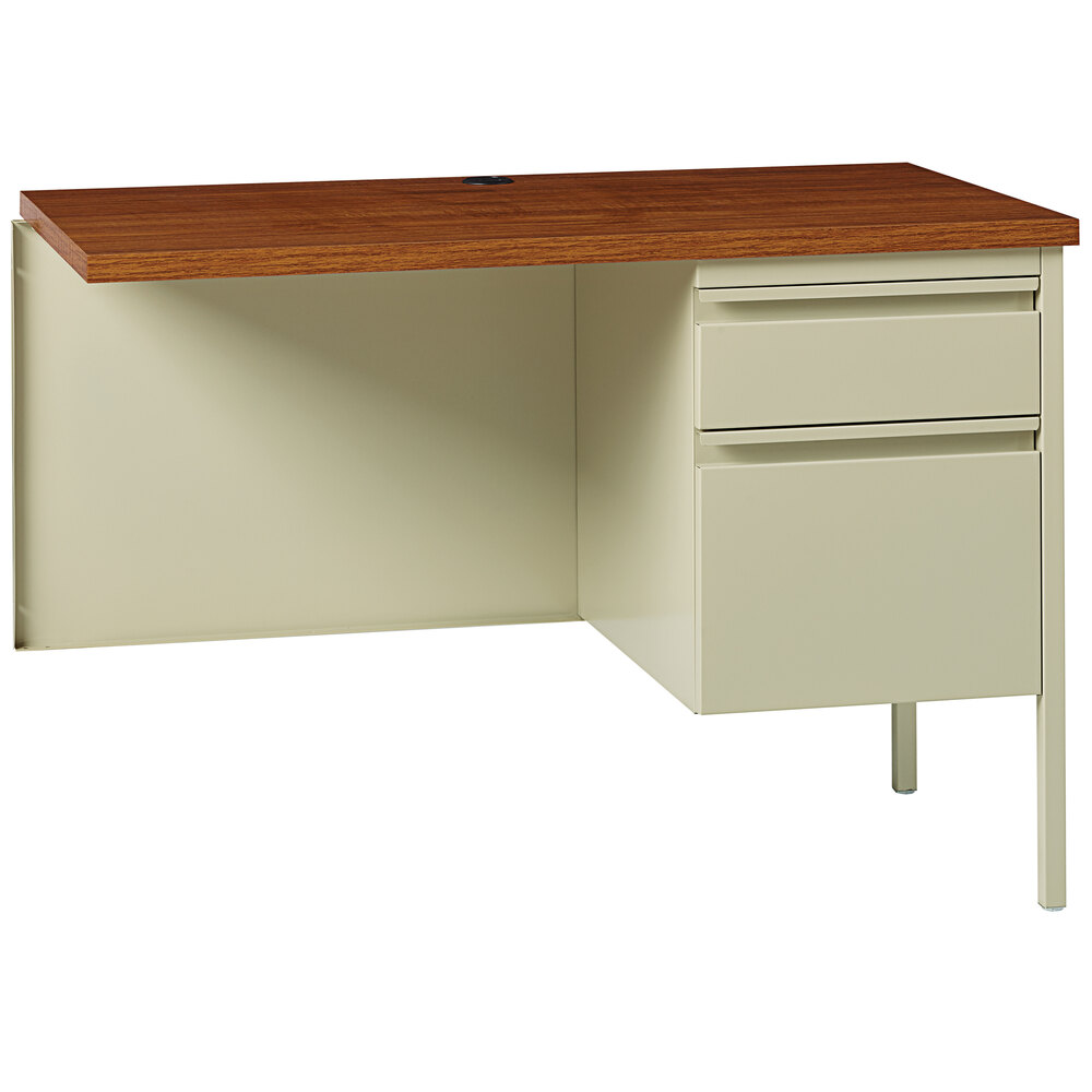 Hirsh Industries 24" x 42" Putty / Oak Right-Hand Return for Single Pedestal Desk